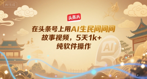在头条号上用AI生民间故事视频，5天1k+，纯软件操作-梵摄网创