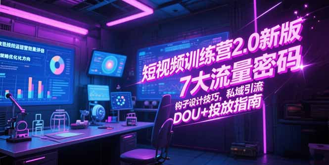 短视频训练营2.0新版，7大流量密码/钩子设计技巧/私域引流/DOU+投放指南-梵摄网创