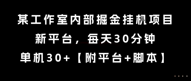 某工作室内部掘金挂G项目，新平台，每天30分钟，单机30+【揭秘】-余宽网创