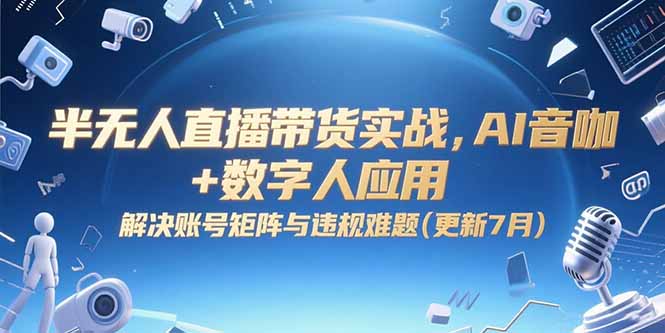 半无人直播带货实战，AI音咖+数字人应用 解决账号矩阵与违规难题(更新7月-余宽网创