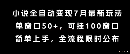 小说全自动变现7月玩法，单窗口50+，可挂100窗口，简单上手，全流程限时公布【揭秘】-余宽网创