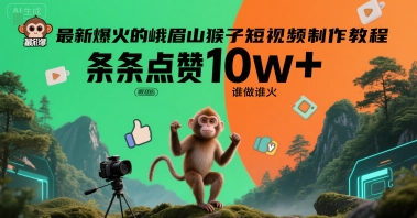最新爆火的峨眉山猴子短视频制作教程，条条点赞10w+，谁做谁火【教程+提示词】-余宽网创