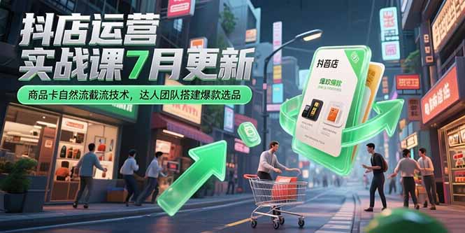 抖店运营实战课7月更新，商品卡自然流截流技术，达人团队搭建爆款选品-余宽网创