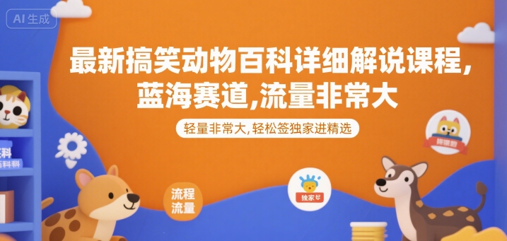 最新搞笑动物百科详细解说课程，蓝海赛道，流量非常大，轻松签独家进精选-余宽网创