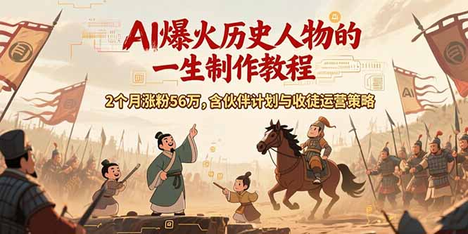 AI历史人物赛道课程，2个月涨粉56万，含伙伴计划与收徒运营策略-余宽网创