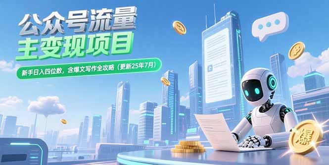 公众号流量主变现项目，新手日入四位数，含爆文写作全攻略(更新25年7月-余宽网创