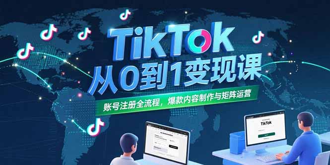 TikTok从0到1变现课，账号注册全流程，爆款内容制作与矩阵运营-余宽网创