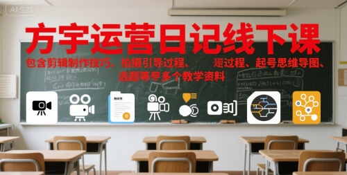 方宇运营日记线下课，包含剪辑制作技巧、拍摄引导过程、起号思维导图、选题等多个教学资料-余宽网创
