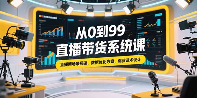 从0到99直播带货系统课，直播间场景搭建，数据优化方案，爆款话术设计-余宽网创