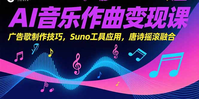 AI音乐作曲变现课，广告歌制作技巧，Suno工具应用，唐诗摇滚融合-余宽网创