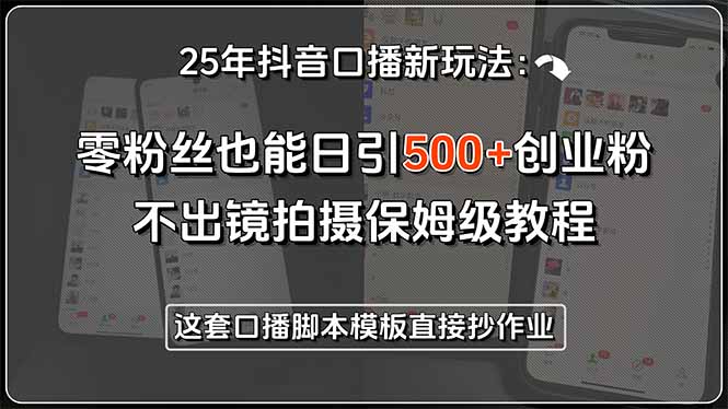 25年抖音口播新玩法：零粉丝也能日引500+创业粉，不出镜拍摄保姆级教程…-余宽网创