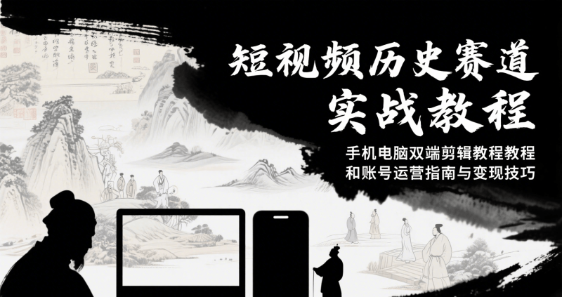 短视频历史赛道实战教程,手机电脑双端剪辑教程和账号运营指南与变现技巧-余宽网创
