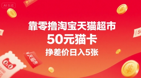 靠零撸淘宝天猫超市50元猫卡，挣差价日入5张-余宽网创