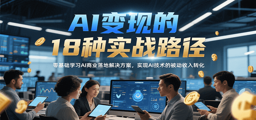 AI变现的18种实战路径，零基础学习AI商业落地解决方案，实现AI技术的被动收入转化-余宽网创