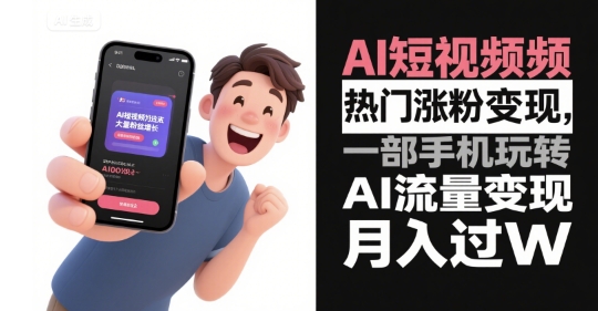 AI短视频热门涨粉变现，一部手机玩转AI流量变现，月入过W-余宽网创