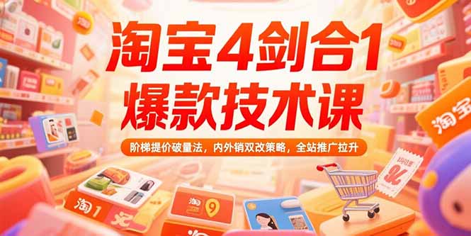 淘宝4剑合1爆款技术课73期：阶梯提价破量法，内外销双改策略 全站推广拉升-余宽网创