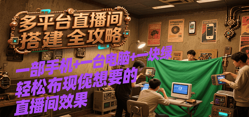 多平台直播间搭建全攻略，一部手机+一台电脑+一块绿布轻松实现你想要的直播间效果-余宽网创