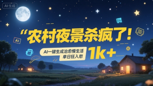 农村夜景杀疯了！AI一键生成治愈系慢生活，单日狂入1k+-余宽网创