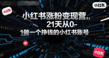 小红书涨粉变现营，21天从0-1做一个挣钱的小红书账号-余宽网创