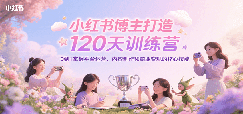 小红书博主打造120天训练营，0到1掌握平台运营、内容制作和商业变现-余宽网创