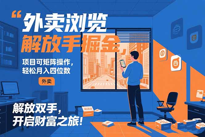 外卖浏览掘金项目 可矩阵操作 轻松日入500+-余宽网创