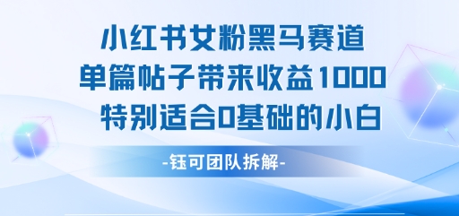 小红书女粉黑马赛道单篇帖子带来收益1k+，特别适合0基础的小白-余宽网创