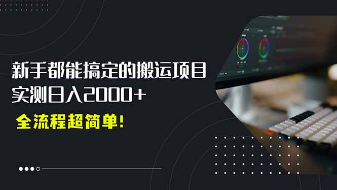 平台主动扶持的新风口，0基础轻松起号，搬运剪辑日入2000+！-余宽网创