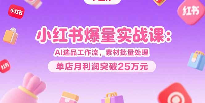小红书爆量实战课：AI选品工作流，素材批量处理，单店月利润突破25万元-余宽网创