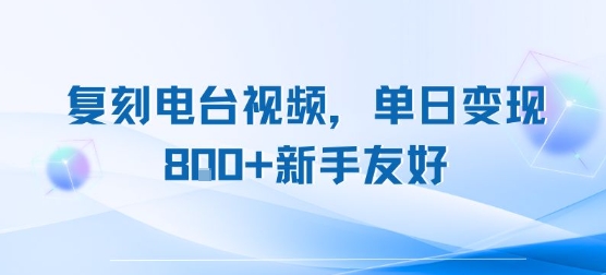 复刻电台视频，单日变现8张+新手友好，长期可做-余宽网创