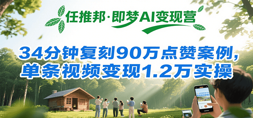 任推邦·即梦AI变现营，34分钟复刻90万点赞案例，单条视频变现1.2万实操-余宽网创