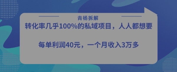 转化率最高的私域项目，每单利润40-50米，月入过1w-余宽网创