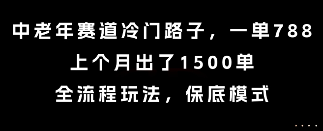 中老年赛道冷门路子，一单788，上个月出了1500单，全流程玩法，保底模式【揭秘】-余宽网创