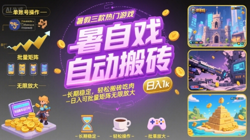 暑假三款热门游戏自动搬砖，长期稳定，轻松搬砖吃肉，日入1k ，可批量矩阵无限放大【揭秘】-余宽网创