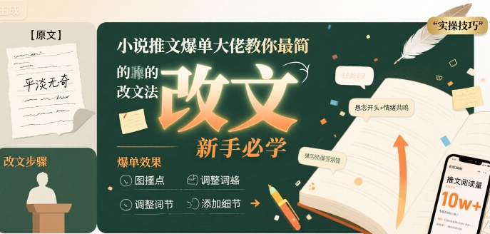 小说推文爆单大佬教你最简单的改文方法实操课，新手必学-余宽网创