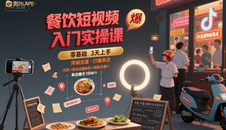 餐饮短视频入门实操课，引爆同城流量，打爆单店-余宽网创