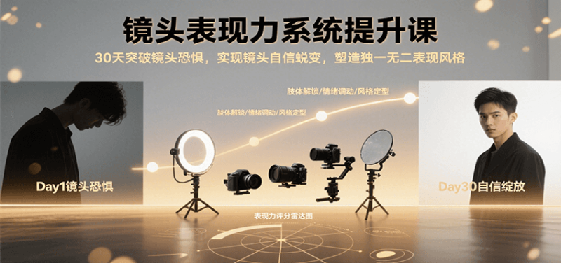 镜头表现力系统提升课,30天突破镜头恐惧实现自信蜕变,塑造独一无二表现风格-余宽网创