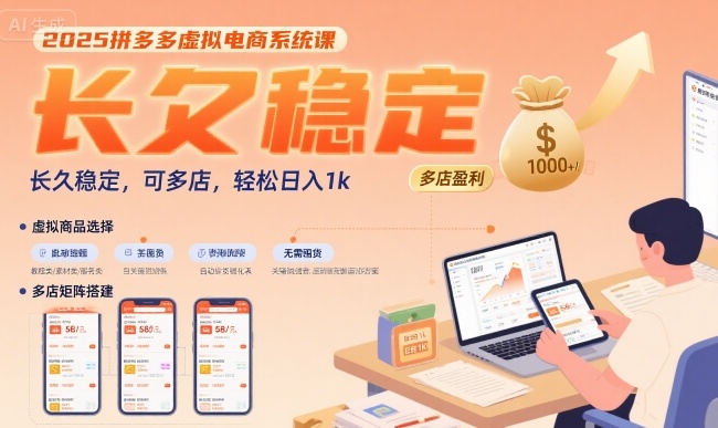 2025拼多多虚拟电商系统课，长久稳定，可多店，轻松日入1k-余宽网创
