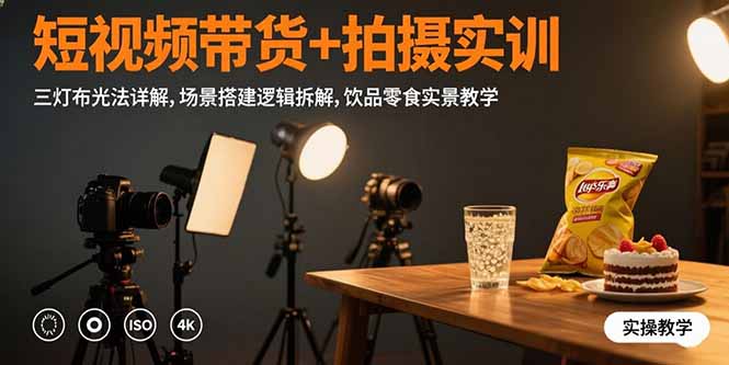 短视频带货+拍摄实训：三灯布光法详解,场景搭建逻辑拆解,饮品零食实景教学-佐思网 - 免费PHP网站源码模板插件软件网课资源分享平台！