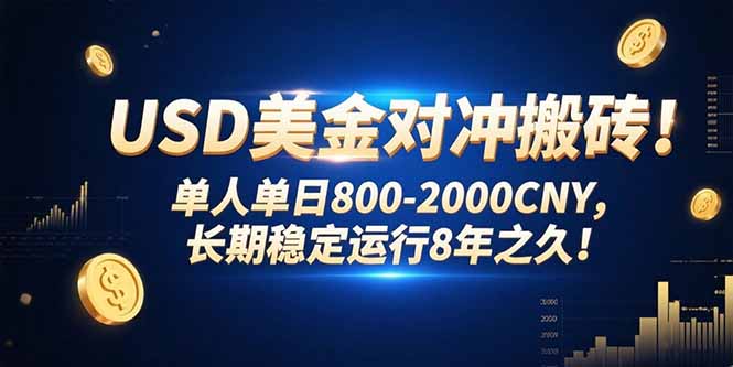 USD美金对冲搬砖!单人单日800-2000CNY，长期稳定运行8年之久!-余宽网创