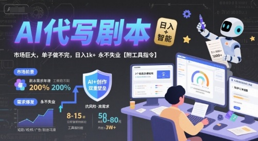AI代写剧本，市场巨大，单子做不完，日入1k+ 永不失业【附工具指令】-余宽网创