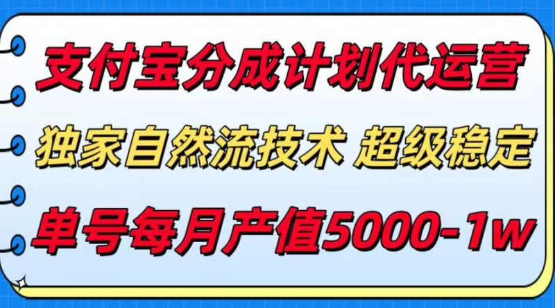 支付宝分成计划代运营,独家自然流技术,收益稳定,单号月产5000+-余宽网创