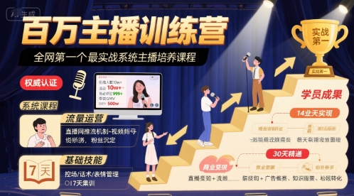 百万主播训练营，全网第一个最实战系统主播培养课程-佐思网 - 免费PHP网站源码模板插件软件网课资源分享平台！