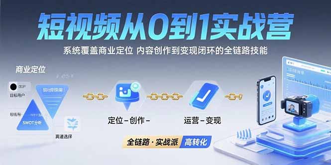 短视频从0到1的实战营：系统覆盖商业定位,内容创作到变现闭环的全链路技能-佐思网 - 免费PHP网站源码模板插件软件网课资源分享平台！