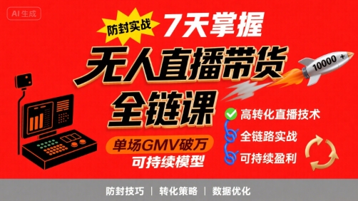 无人直播带货全链防封实战课，7天掌握高转化直播技术，实现单场GMV破万可持续模型-佐思网 - 免费PHP网站源码模板插件软件网课资源分享平台！