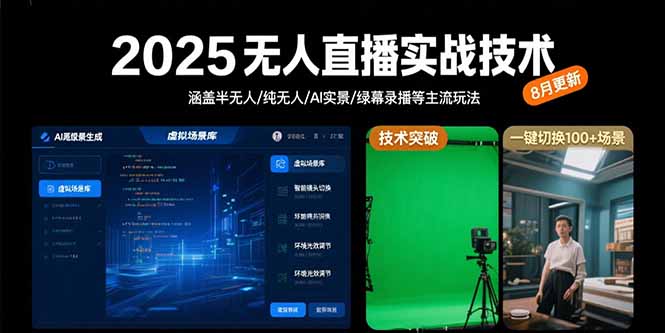 2025无人直播实战技术-8月，涵盖半无人/纯无人/AI实景/绿幕录播等主流玩法-佐思网 - 免费PHP网站源码模板插件软件网课资源分享平台！