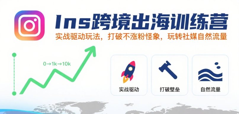 Ins跨境出海训练营，实战驱动玩法，打破不涨粉怪象，玩转社媒自然流量-余宽网创