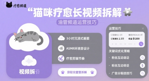 猫咪疗愈长视频拆解 &油管频道运营技巧-余宽网创