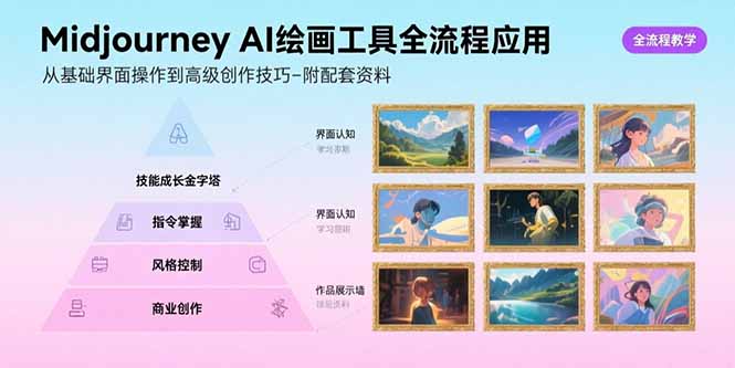 Midjourney AI绘画工具全流程应用，从基础界面操作到高级创作-附配套资料-余宽网创