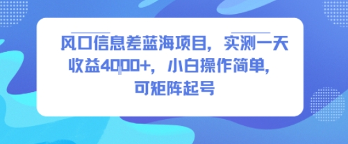 风口信息差蓝海项目，实测一天收益4k+，小白操作简单，可矩阵起号-佐思网 - 免费PHP网站源码模板插件软件网课资源分享平台！