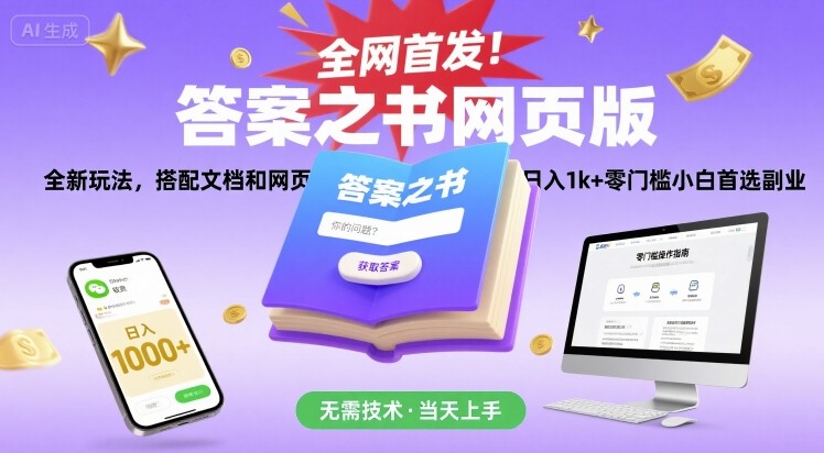 全网首发！答案之书网页版，全新玩法，搭配文档和网页，日入1k+零门槛小白首选副业【揭秘】-佐思网 - 免费PHP网站源码模板插件软件网课资源分享平台！
